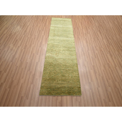 2'8"X8'2" Brown Wool And Silk Modern Grass Design Hand Knotted Runner Rug