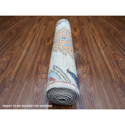 3'X10' Tan Color Anatolian Village Inspired Wool Hand Knotted Runner Rug