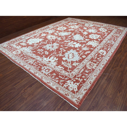 11'9"X14'9" Angora Oushak Hand Knotted Brick Red Soft Wool Oversized Rug