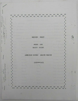 1952-1953 Hershey Bears Press And Radio Guide