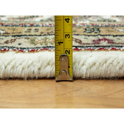 5'10"X9'2" Silky White Wool Tebraz Mahi Design Hand Knotted Oriental Rug