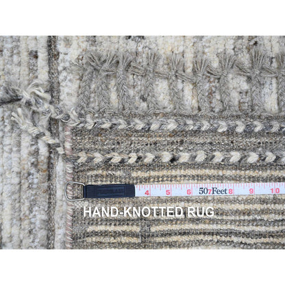 6'2"X9' Gray Moroccan Weave Compartment Design Hand Knotted Soft Wool Rug