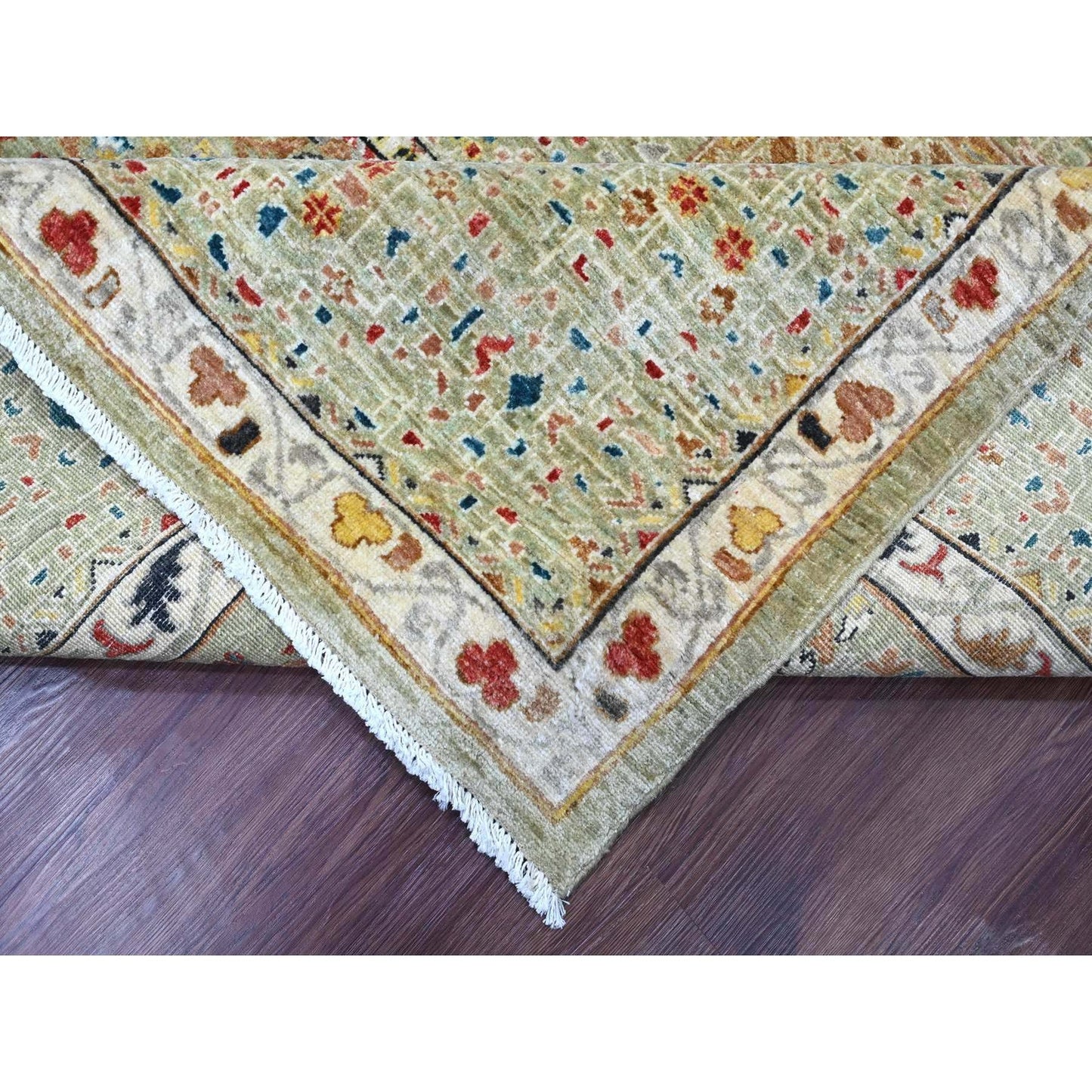 10'X13'4" Green 14Th Century Mamluk Dynasty Pattern Hand Knotted Wool Rug