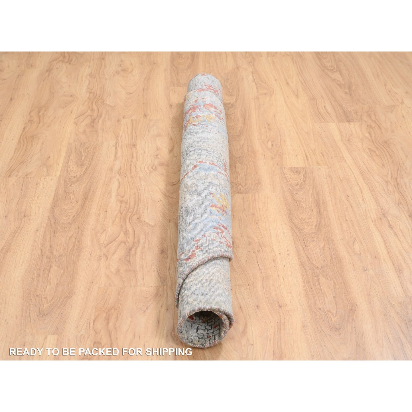 5'10"X5'10" Cream Abstract Design Wool And Silk Hand Knotted Round Rug