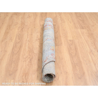 5'10"X5'10" Cream Abstract Design Wool And Silk Hand Knotted Round Rug