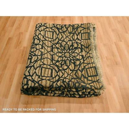 7'8"X8'7" Brown Flower Rosette Motif Undyed Natural Wool Hand Knotted Rug