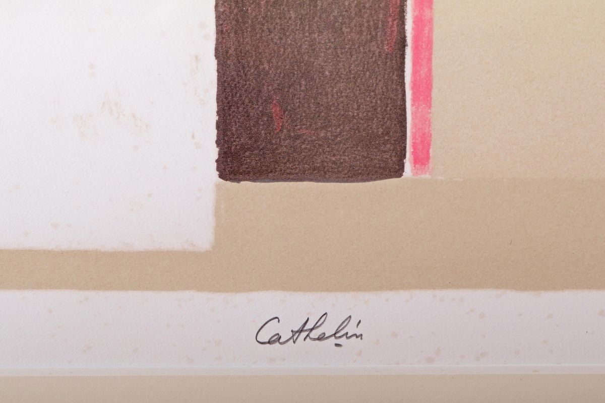 Bernard Cathelin Bouquet De Zinnias Sur Fond Rose Lithograph Signed Framed