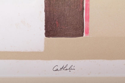 Bernard Cathelin Bouquet De Zinnias Sur Fond Rose Lithograph Signed Framed