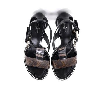 Louis Vuitton Women'S Star Trail Buckle Heeled Sandals Monogram Canvas