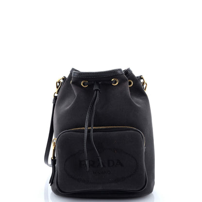 Prada Logo Drawstring Bucket Bag Canvas