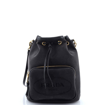 Prada Logo Drawstring Bucket Bag Canvas