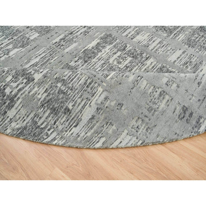 10'1"X10'1" Dark Grey Undyed Natural Wool Hand Knotted Round Oriental Rug