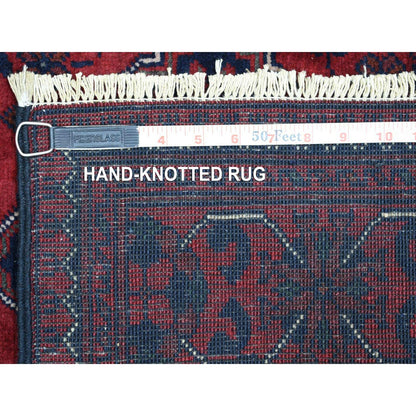 3'X12'9" Deep Red Pure Wool Hand Knotted Afghan Khamyab Runner Rug