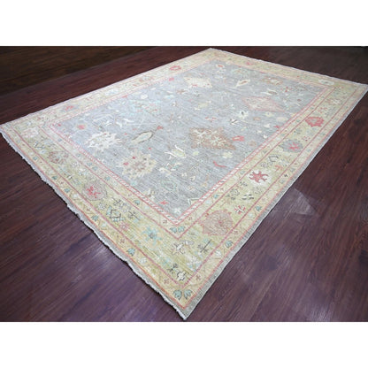 Rug Gray Afghan Angora Oushak Pure Wool Hand Knotted 10'x13'7