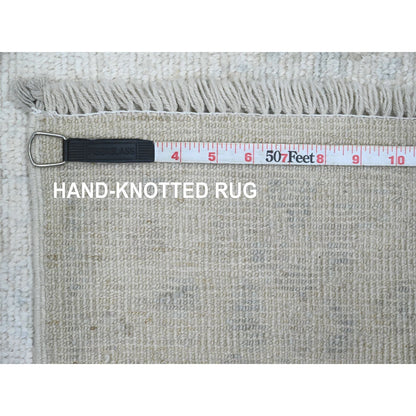 2'8"X7'10" White Hand Knotted Afghan Angora Oushak Pure Wool Runner Rug