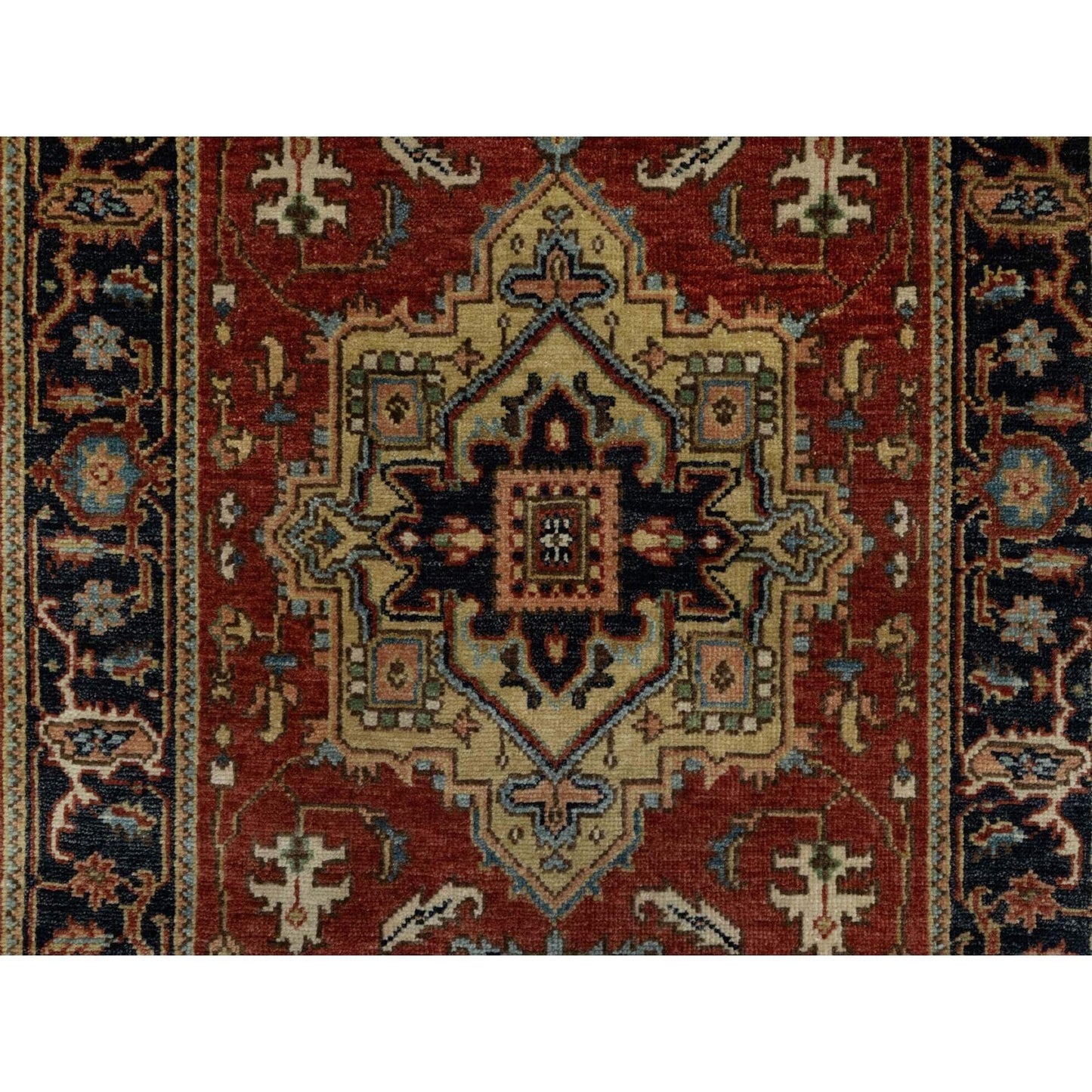 2'8"X10' Chili Red New Zealand Wool Heris Revival Hand Knotted Runner Rug