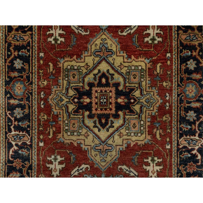 2'8"X10' Chili Red New Zealand Wool Heris Revival Hand Knotted Runner Rug