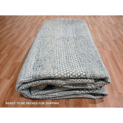 8'9"X12'3" Gray Grass Design Hand Knotted Wool And Silk Tone On Tone Rug