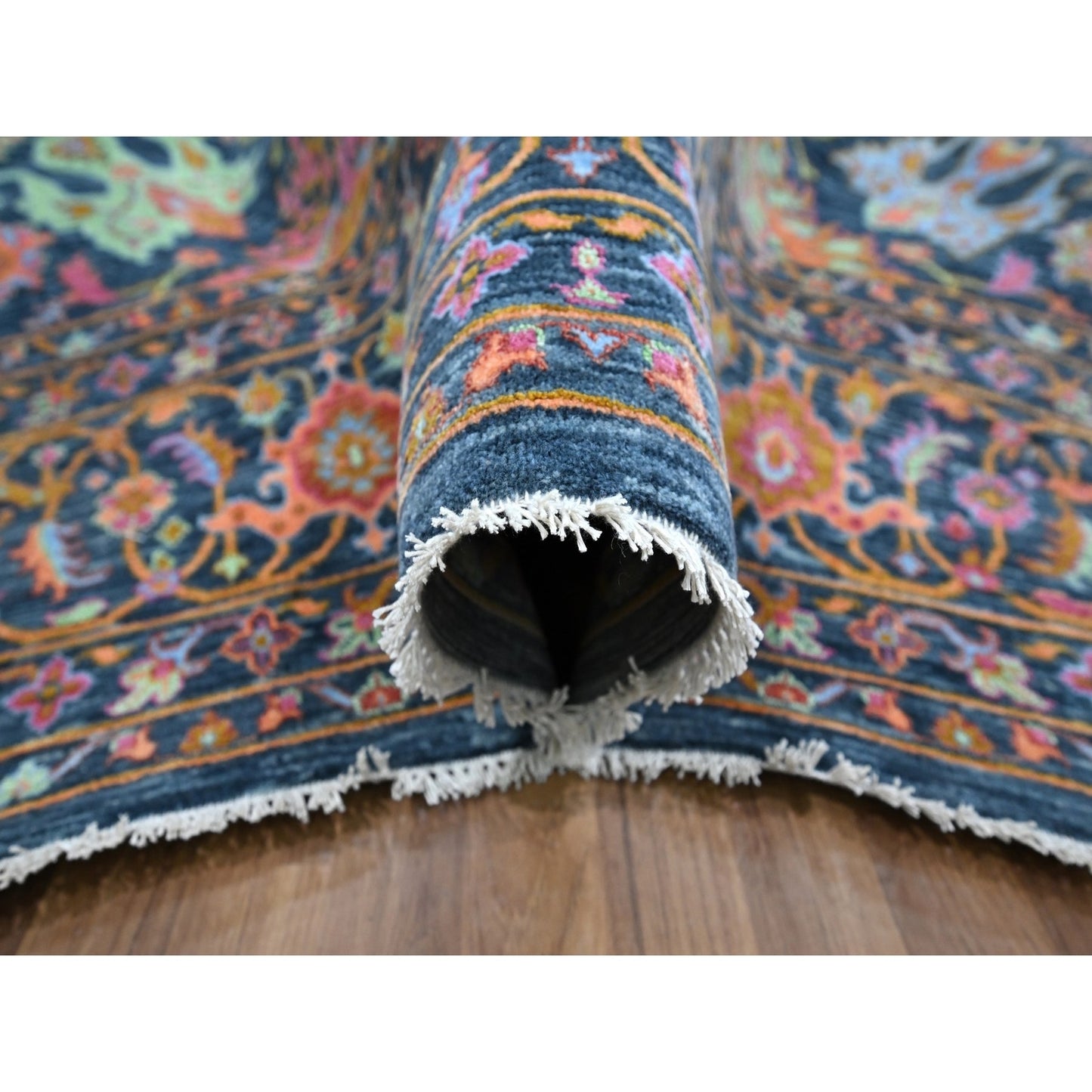 8'X10'2" Blue Colorful All Over Tebraz Design Wool-Silk Hand Knotted Rug