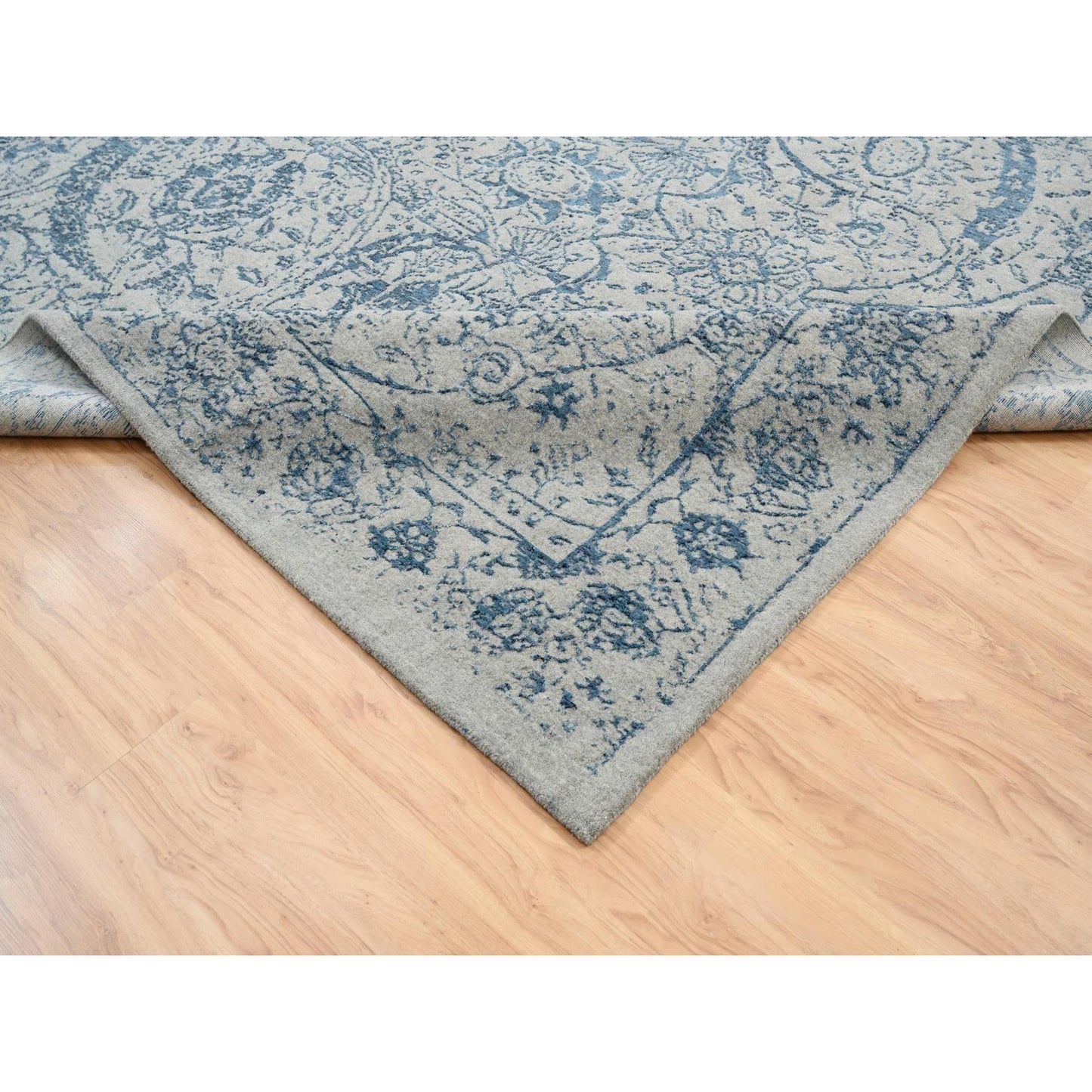 10'X14' Fine Jacquard Wool And Plant Based Silk Hand Loomed Gray Rug