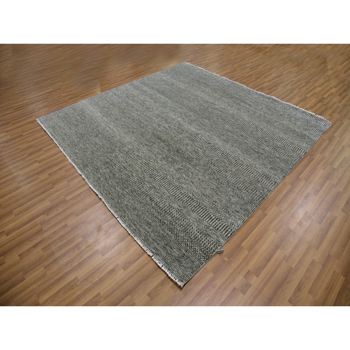 8'1"X8'2" Harbor Gray Undyed Wool Grass Design Square Hand Knotted Rug