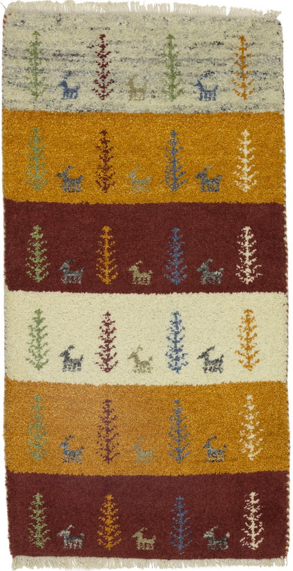 Handmade Multicolored Tribal Indo-Gabbeh Oriental Rug Plush Wool Carpet 2X4 ft