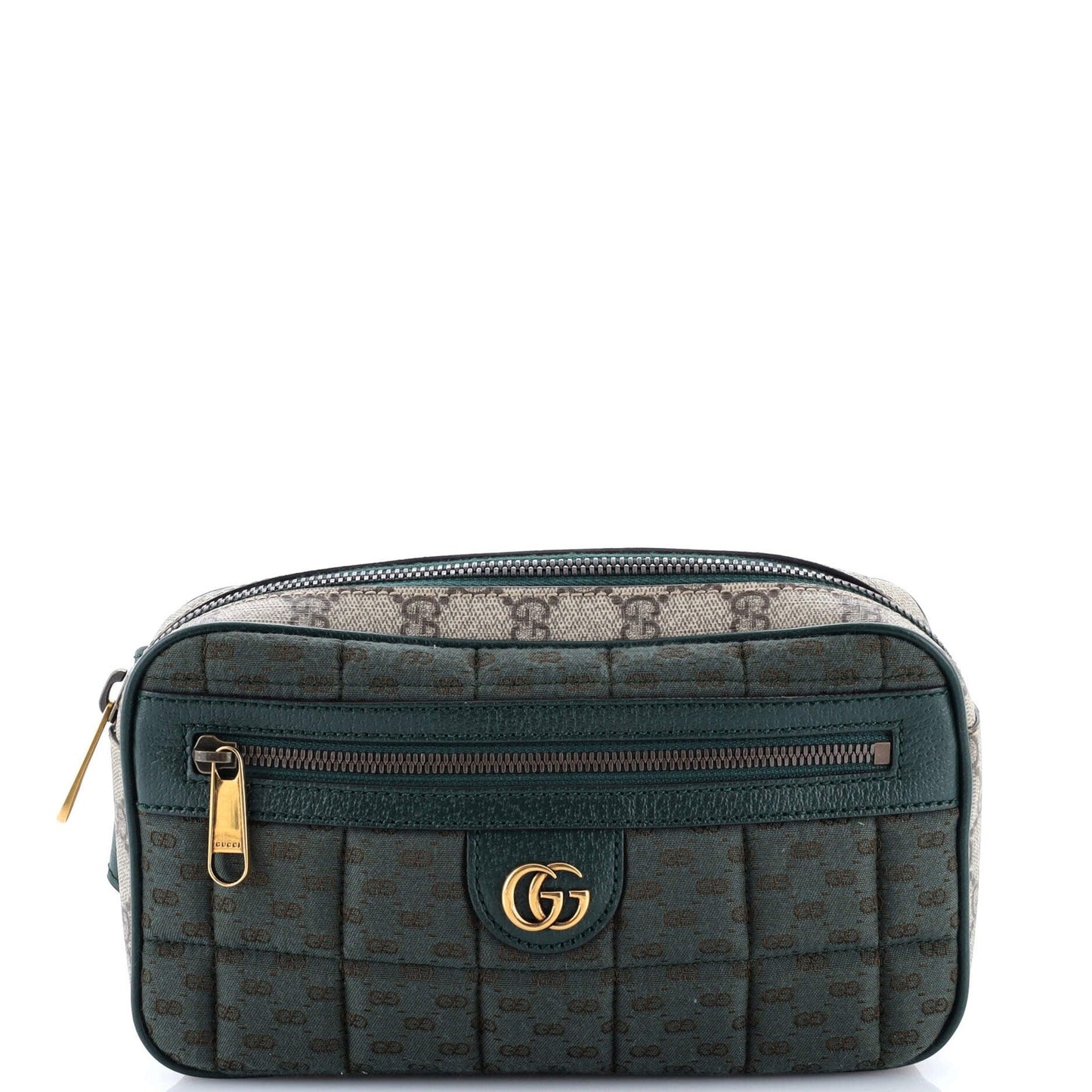 Gucci Front Zip Belt Bag Gg Coated Canvas And Quilted Mini Gg Canvas Medium
