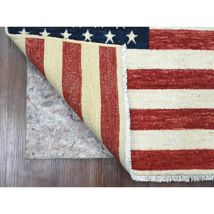 2'6"X3'9" Red Wall Hanging American Flag Hand Knotted Pure Wool Rug