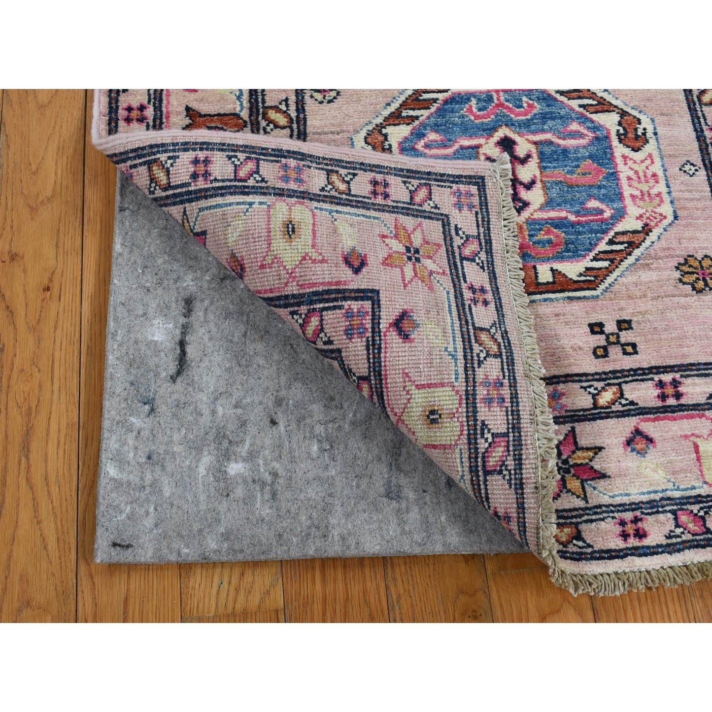 2'8"X8'10" Pink Hand Knotted Afghan Super Kazak Pure Wool Runner Rug