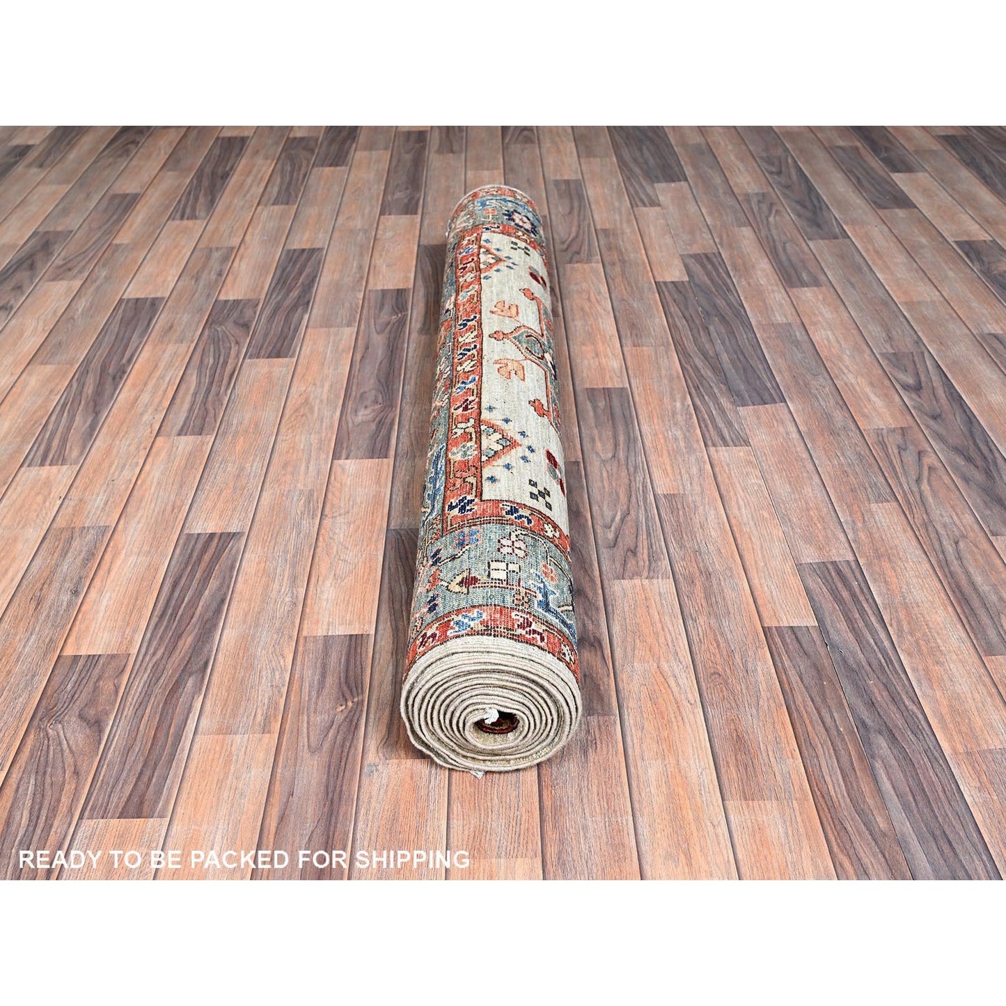 4'3"X13'1" Light Green Karjihooz Design Soft Wool Hand Knotted Runner Rug