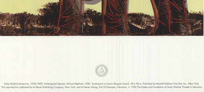 Andy Warhol Endangered Species: African Elephant " Offset Lithograph