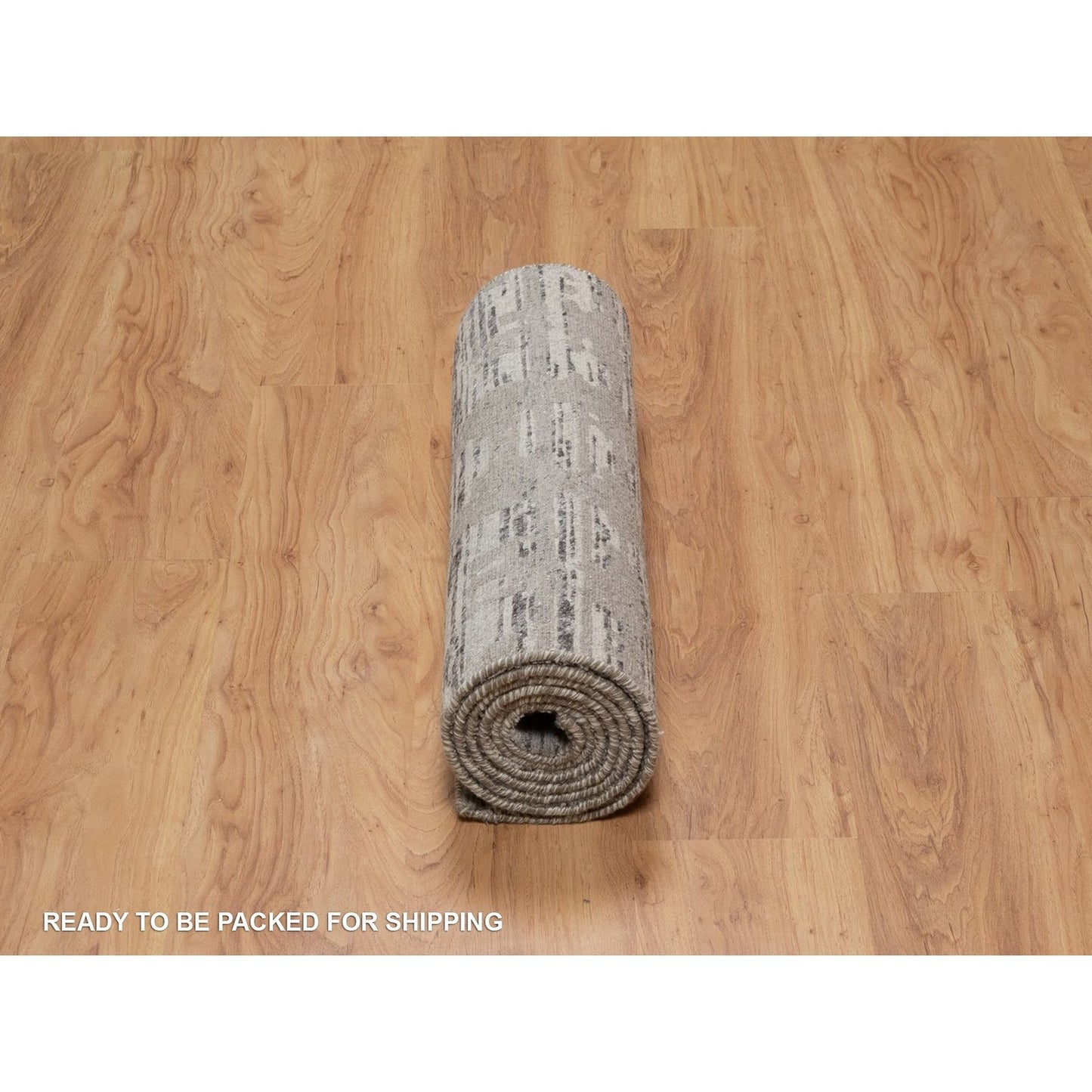 2'6"X8' Gray Hand Knotted Runner Rug Modern Criss Cross Erased Design Wool