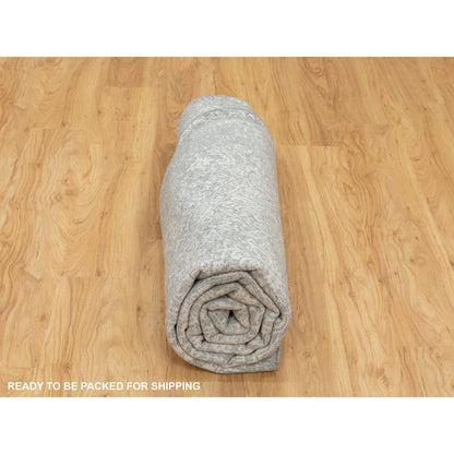 8'X8' Gray Fine Jacquard Hand Loomed Modern Wool And Art Silk Oriental Rug