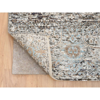 2'7"X22'3" Gray Transitional Farsian Silk/Wool Hand Knotted Xl Runner Rug