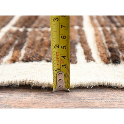 4'10"X6'4" Brown Moroccan Weave Grid Design Hand Knotted Natural Wool Rug