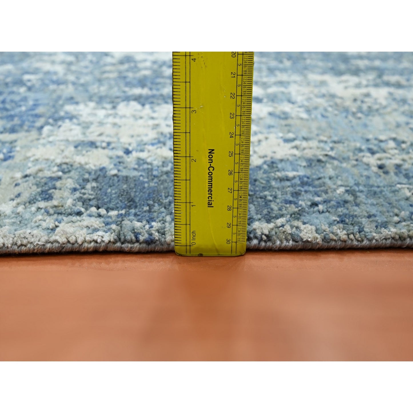 2'X3'2" Imperial Blue Abstract Design Silk And Wool Hand Knotted Mat Rug