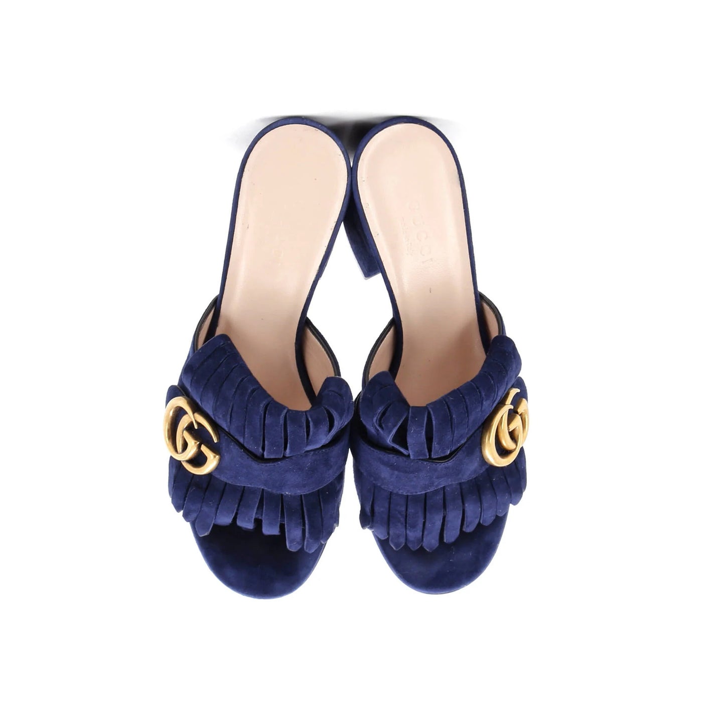 Suede Gucci Women's GG Marmont Fringed Heeled Sandals