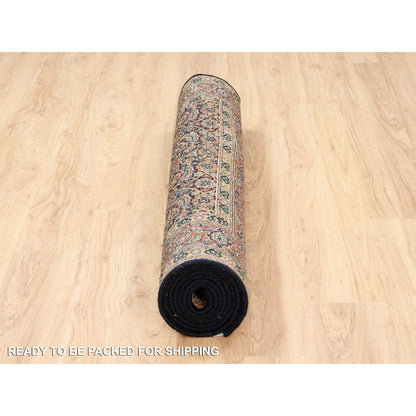 Rug 4'x10'1" Blue Herati WoolSilk 175 KPSI Hand Knotted Gallery Runner