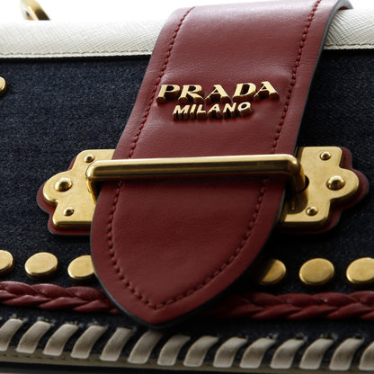 Prada Cahier Crossbody Bag Embellished Denim And Leather Small