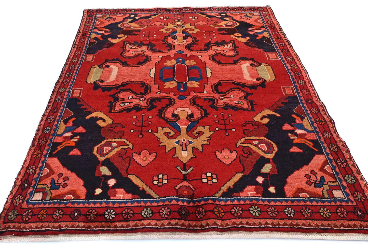 Hand-Knotted Red Tribal Floral Design Oriental