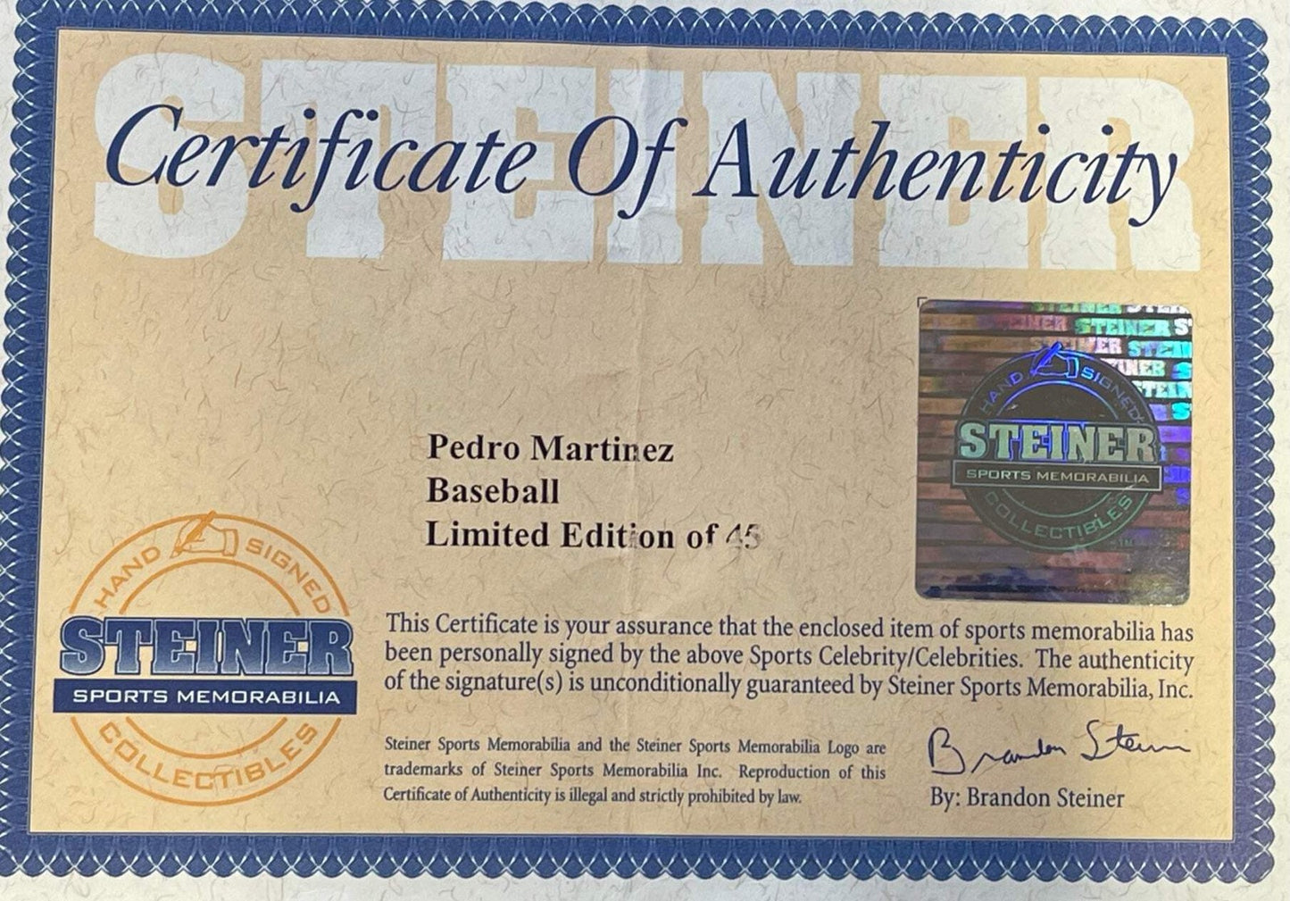 Pedro Martinez Signed Official Major League Baseball (Steiner/Mlb) #21/45