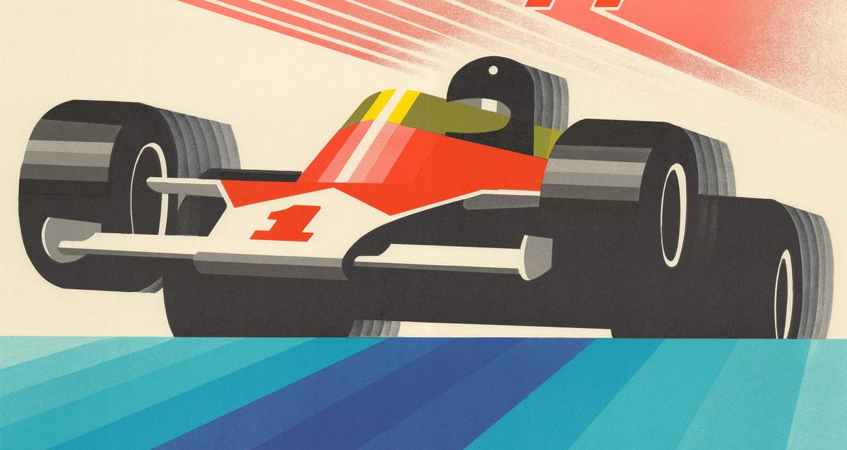 ROLAND HUGON Monaco Grand Prix 1977 39.5" x 26.75" Lithograph 1990 Vintage Blue