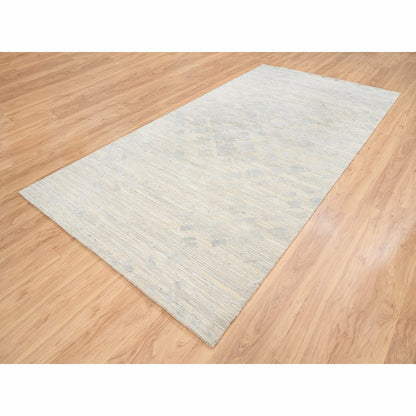 6'1"X11'10" Natural Wool Hand Knotted Ivory Modern Design Wide Runner Rug
