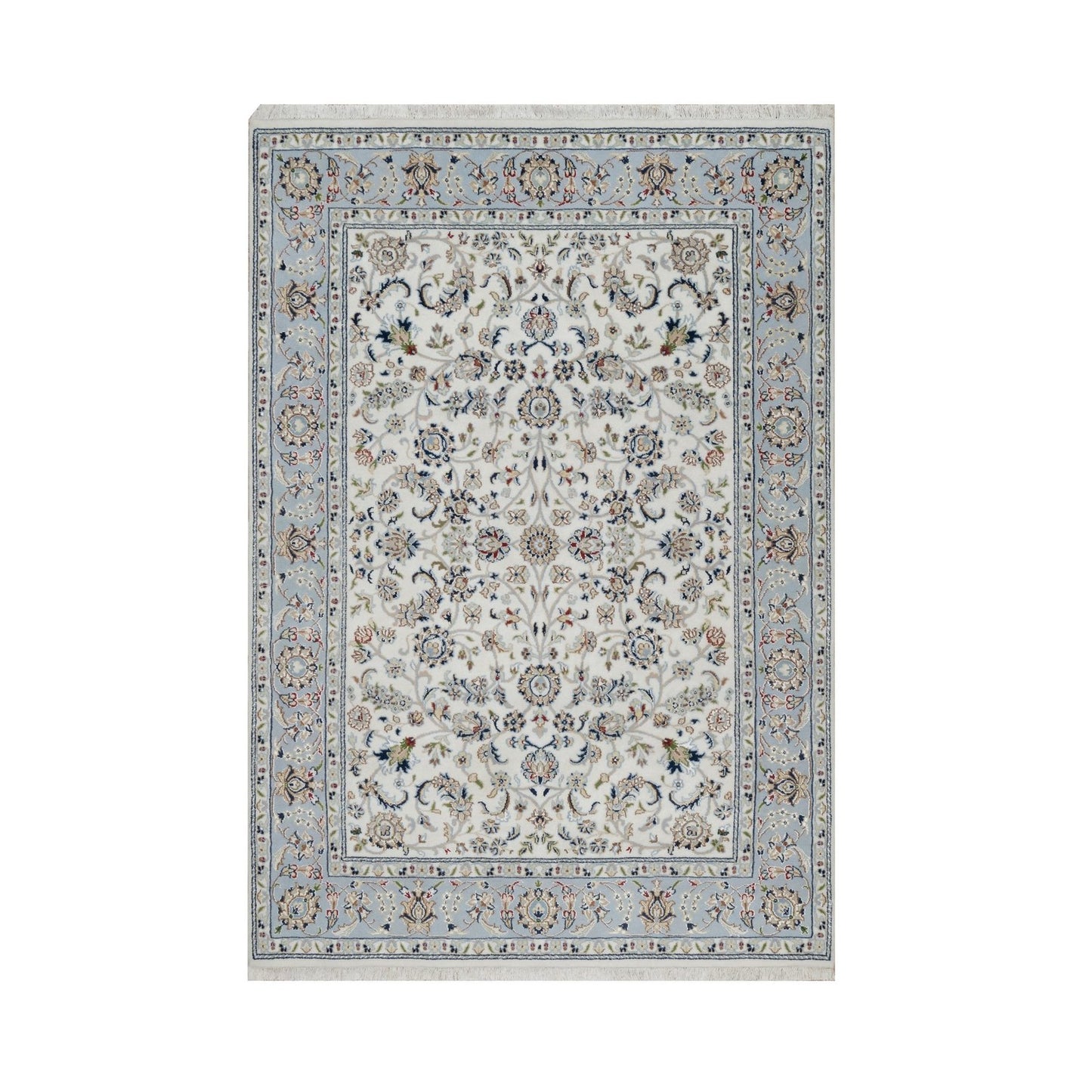 4'9"X6'10" Ivory Nain With Flower Pattern Wool And Silk Hand Knotted Rug