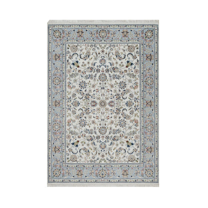 4'9"X6'10" Ivory Nain With Flower Pattern Wool And Silk Hand Knotted Rug