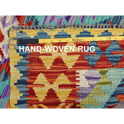 2'9"X12'9" Aqua Blue Flat Weave Afghan Kilim Hand Woven Wool Runner Rug