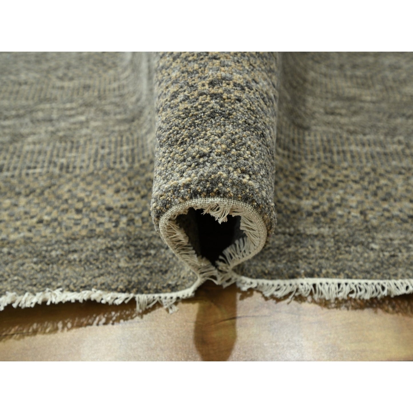 8'X10' Stone Gray Modern Grass Design Wool And Silk Hand Knotted Rug