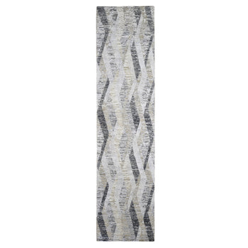 3'X12' Dimensional Curtains Gray Silk With Textured Wool Runner Rug