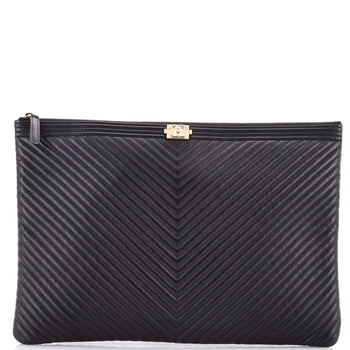Chanel Boy O Case Clutch Chevron Lambskin Large