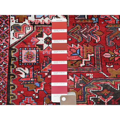10'X12'4" Ruby Red Vintage Zoroastrian Heris Wool Hand Knotted Clean Rug